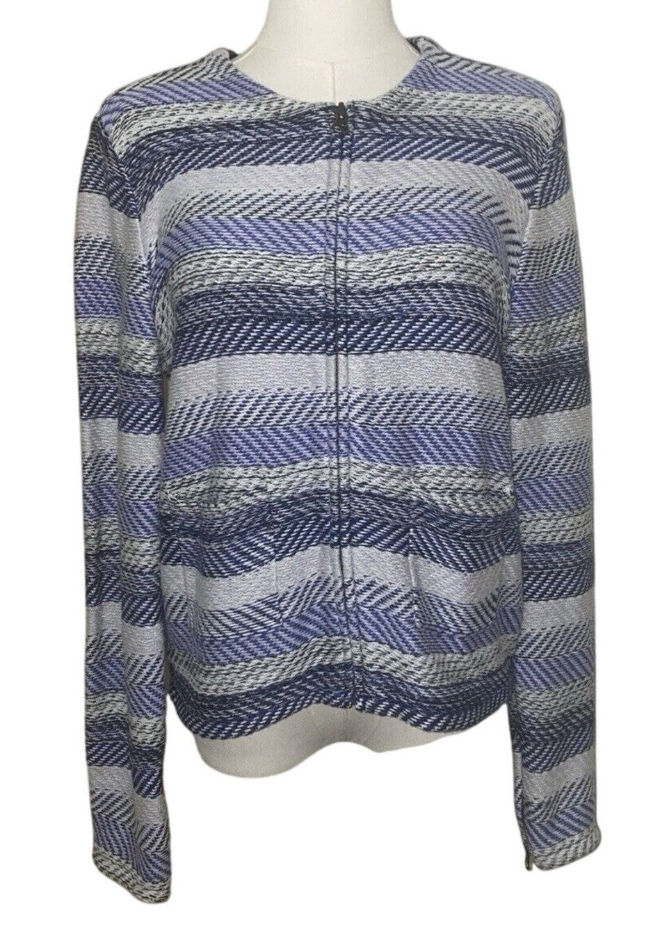 Joie Jacolyn Cardigan Sweater Size M Blue White Zip Blazer Stripe Career Womens